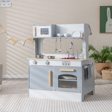 Load image into Gallery viewer, Double Sided Kids Pretend Kitchen Playset with 2-Seat Cafe-Gray