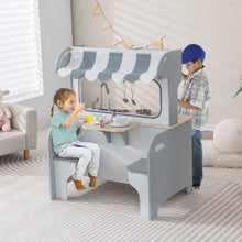 Load image into Gallery viewer, Double Sided Kids Pretend Kitchen Playset with 2-Seat Cafe-Gray