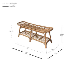 Load image into Gallery viewer, Damara Rattan Bench w/ Shelf