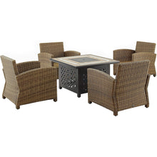 Load image into Gallery viewer, Bradenton 5Pc Outdoor Wicker Conversation Set W/Fire Table Navy/Weathered Brown - Tucson Fire Table & 4 Armchairs