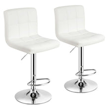 Load image into Gallery viewer, Set of 2 Square Swivel Adjustable PU Leather Bar Stools with Back and Footrest-White