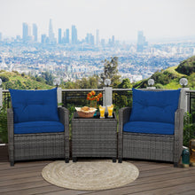 Load image into Gallery viewer, 3 Pieces Outdoor Wicker Conversation Set with Tempered Glass Tabletop-Navy