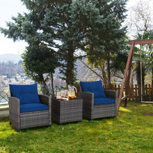 Load image into Gallery viewer, 3 Pieces Outdoor Wicker Conversation Set with Tempered Glass Tabletop-Navy