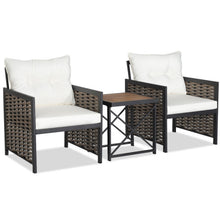 Load image into Gallery viewer, 3 Pieces Patio Rattan Furniture Set with Acacia Wood Tabletop-White