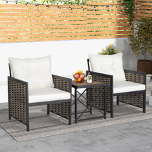 Load image into Gallery viewer, 3 Pieces Patio Rattan Furniture Set with Acacia Wood Tabletop-White