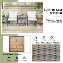 Load image into Gallery viewer, 3 Pieces Patio Rattan Furniture Set with Acacia Wood Tabletop-White