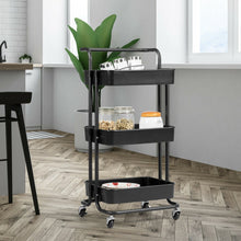 Load image into Gallery viewer, 3-Tier Utility Cart Storage Rolling Cart with Casters-Black