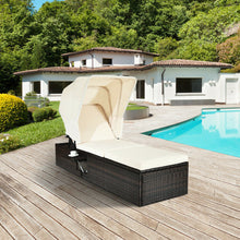Load image into Gallery viewer, Chaise Cushioned Top Canopy Patio Rattan Lounge Chair with Tea Table
