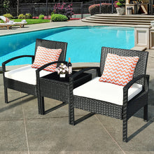 Load image into Gallery viewer, 3 Pieces Outdoor Rattan Patio Conversation Set with Seat Cushions-White