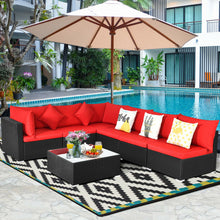 Load image into Gallery viewer, 7 Pieces Sectional Wicker Furniture Sofa Set with Tempered Glass Top-Red