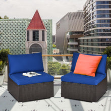Load image into Gallery viewer, 2 Pieces Patio Rattan Armless Sofa Set with 2 Cushions and 2 Pillows-Navy