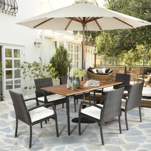 Load image into Gallery viewer, 7PCS Patio Rattan Cushioned Dining Set with Umbrella Hole
