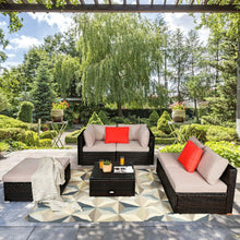 Load image into Gallery viewer, 6 Pieces Outdoor Patio Rattan Furniture Set Sofa Ottoman