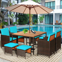 Load image into Gallery viewer, 9 Pieces Patio Rattan Dining Cushioned Chairs Set-Turquoise