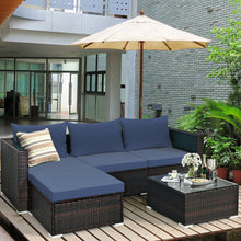 Load image into Gallery viewer, 5 Pieces Patio Rattan Sectional Furniture Set with Cushions and Coffee Table -Navy