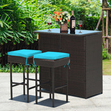 Load image into Gallery viewer, 3PCS Patio Rattan Wicker Bar Table Stools Dining Set-Turquoise
