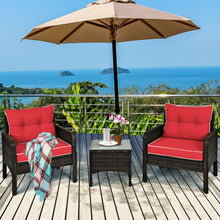 Load image into Gallery viewer, 3 Pcs Outdoor Patio Rattan Conversation Set with Seat Cushions-Red