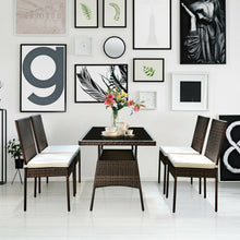 Load image into Gallery viewer, 5 Pieces Rattan Dining Set Glass Table High Back Chair