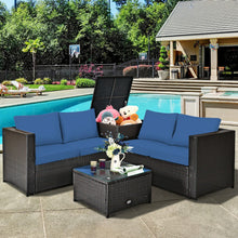 Load image into Gallery viewer, 4 Pieces Outdoor Patio Rattan Furniture Set with Cushioned Loveseat and Storage Box-Navy