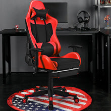 Load image into Gallery viewer, PU Leather Gaming Chair with USB Massage Lumbar Pillow and Footrest-Red