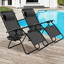 Load image into Gallery viewer, 2 Pieces Folding Recliner Zero Gravity Lounge Chair - Black