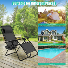 Load image into Gallery viewer, 2 Pieces Folding Recliner Zero Gravity Lounge Chair - Black