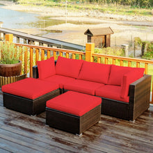 Load image into Gallery viewer, 5 Pieces Patio Rattan Sofa Set with Cushion and Ottoman-Red