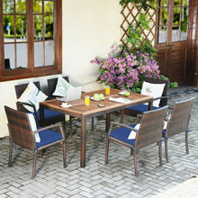 Load image into Gallery viewer, 7Pcs Patio Rattan Cushioned Dining Set with Umbrella Hole-Navy