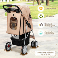 Load image into Gallery viewer, Foldable 4-Wheel Pet Stroller with Storage Basket-Beige