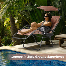 Load image into Gallery viewer, Folding Recliner Lounge Chair with Shade Canopy Cup Holder-Coffee
