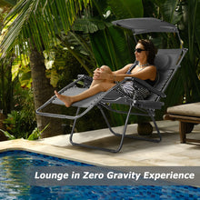 Load image into Gallery viewer, Folding Recliner Lounge Chair with Shade Canopy Cup Holder-Black