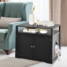 Load image into Gallery viewer, Wooden Cat Litter Box Enclosure Hidden Cat Washroom with Storage Layer-Black