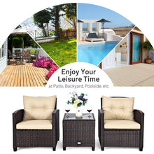 Load image into Gallery viewer, 3 Pcs Patio Rattan Furniture Set Cushioned Conversation Set Coffee Table-Beige