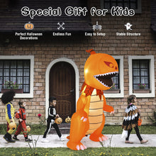 Load image into Gallery viewer, 8 Feet Halloween Inflatables Pumpkin Head Dinosaur with LED Lights and 4 Stakes