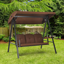Load image into Gallery viewer, Outdoor 3-Seat Porch Swing with Adjust Canopy and Cushions-Coffee
