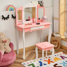 Load image into Gallery viewer, Kids Vanity Princess Makeup Dressing Table Chair Set with Tri-folding Mirror-Pink