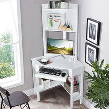 Load image into Gallery viewer, Corner Computer Desk with Hutch and Storage Shelves-White