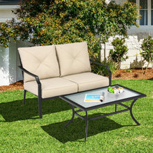 Load image into Gallery viewer, 2 Pieces Patio Outdoor Cushioned Sofa Bench with Coffee Table-Beige