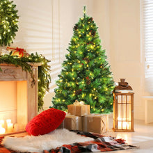 Load image into Gallery viewer, Pre-lit Hinged Christmas Tree with Pine Cones and Red Berries-6'