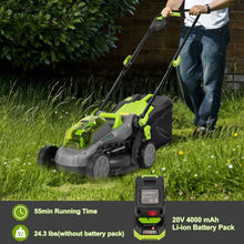 Load image into Gallery viewer, 13 Inch Cordless Lawn Mower with Brushless Motor 4Ah Battery and Charger-Green