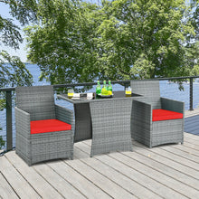 Load image into Gallery viewer, 3 Pieces Patio Rattan Furniture Set with Cushioned Armrest Sofa-Red