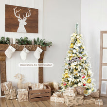 Load image into Gallery viewer, Pre-lit Snow Flocked Christmas Tree with Berries and Poinsettia Flowers-5'