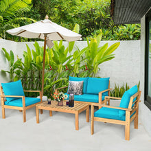 Load image into Gallery viewer, 4 Pieces Patio Acacia Wood Thick Cushion Loveseat Sofa Set-Turquoise