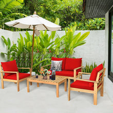 Load image into Gallery viewer, 4 Pieces Patio Acacia Wood Thick Cushion Loveseat Sofa Set-Red