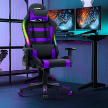 Load image into Gallery viewer, Adjustable Swivel Gaming Chair with LED Lights and Remote-Purple