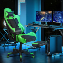 Load image into Gallery viewer, PU Leather Gaming Chair with USB Massage Lumbar Pillow and Footrest -Green