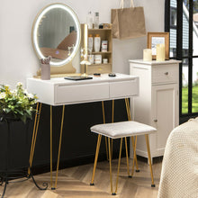 Load image into Gallery viewer, Vanity Table Set with Lighted Mirror and Cushion Stool-White