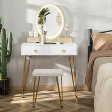 Load image into Gallery viewer, Vanity Table Set with 3-Color Lighted Dimmable Mirror-White