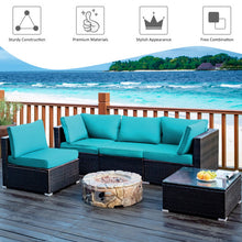 Load image into Gallery viewer, 5 Pieces Cushioned Patio Rattan Furniture Set with Glass Table-Turquoise