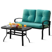 Load image into Gallery viewer, 2PCS Patio Loveseat Bench Table Furniture Set with Cushioned Chair-Turquoise